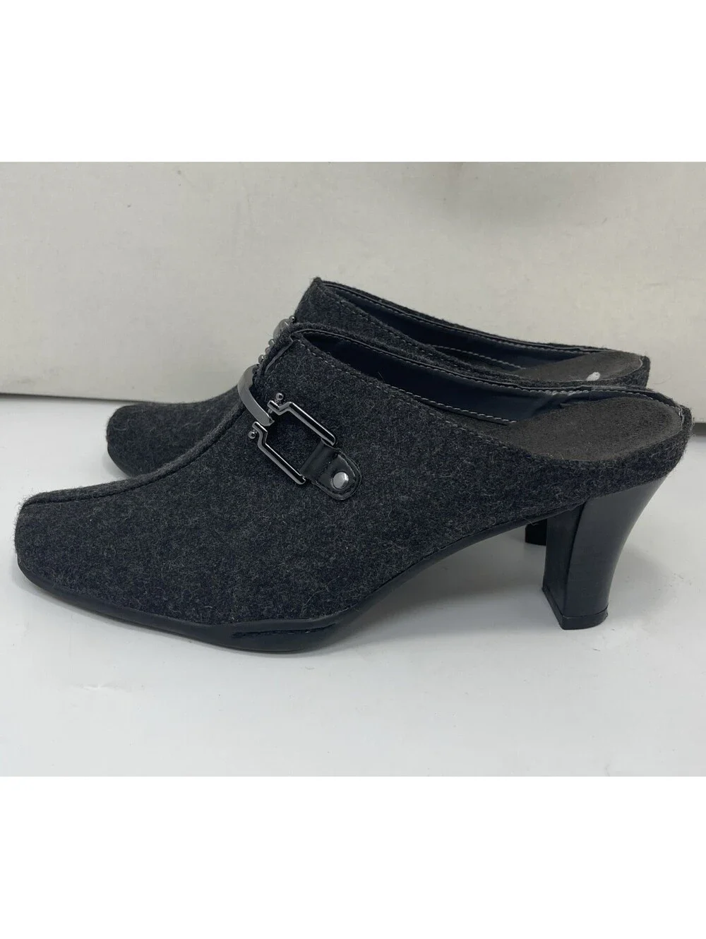 Aerosoles Sandals Womens 7.5M Cinsitive Mules Black Fabric Casual Heeled Slip On